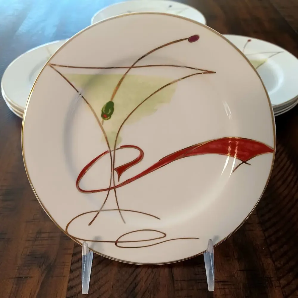 Vintage 1990s Pier 1 Martini Glass Appetizer Plates Set of 9 EUC Porcelain Retro